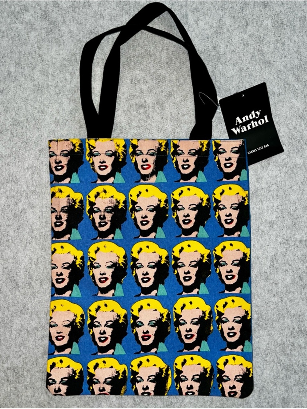 Marilyn Pop Art Tote Bag - Blue/Yellow. Andy Warhol